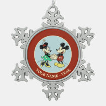 Mickey & Minnie | Vintage Add Your Name Snowflake Pewter Christmas Ornament