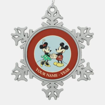 Mickey & Minnie | Vintage Add Your Name Snowflake Pewter Christmas Ornament by MickeyAndFriends at Zazzle