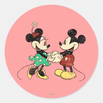Mickey & Minnie | Vintage Classic Round Sticker by MickeyAndFriends at Zazzle