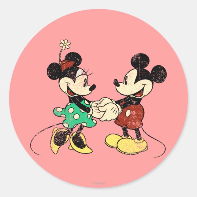 Mickey & Minnie | Vintage Classic Round Sticker (Front)