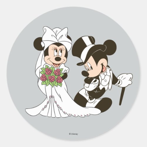 Mickey  Minnie Wedding  Getting Married Classic Round Sticker