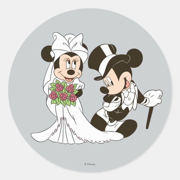 Mickey & Minnie Wedding | Getting Married Classic Round Sticker | Zazzle