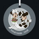 Mickey & Minnie Wedding | Getting Married Metal Ornament<br><div class="desc">Celebrate your love with this elegant metal ornament featuring Mickey and Minnie Mouse in a romantic "Getting Married" design. Perfect for Disney-loving couples, this customizable ornament makes a beautiful keepsake for weddings, engagements, or anniversaries. Add a personal touch to your holiday decor or gift it as a timeless memento of...</div>