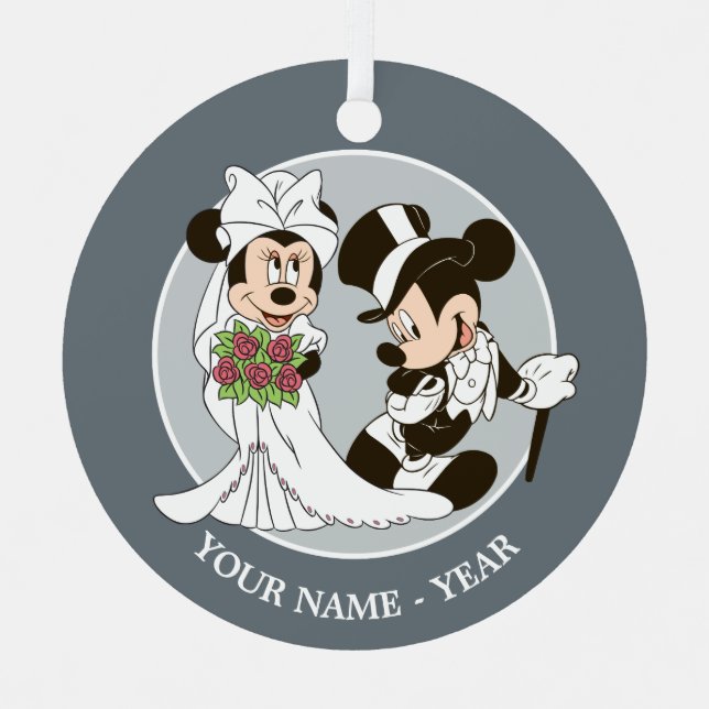 Mickey & Minnie Wedding | Getting Married Metal Ornament (Front)