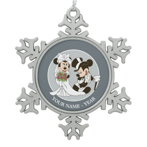 Mickey &amp; Minnie Wedding | Getting Married Snowflake Pewter Christmas Ornament