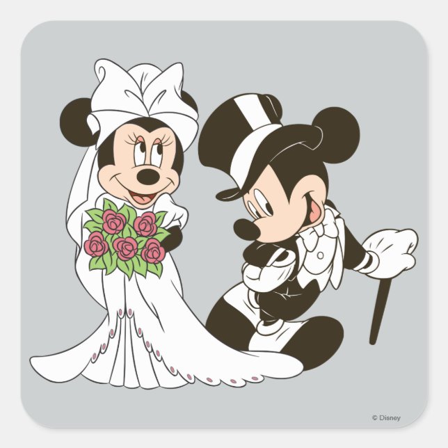Mickey & Minnie Wedding | Getting Married Square Sticker (Front)
