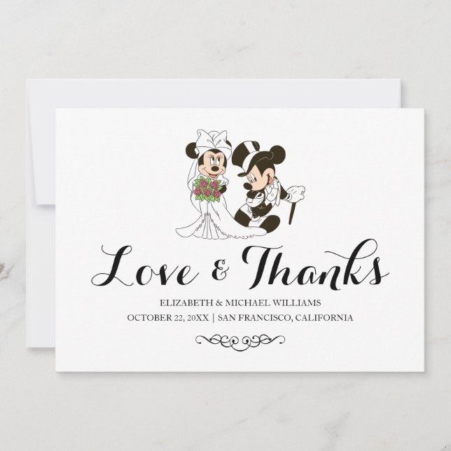 Mickey & Minnie Wedding | Married Thank You Card (Front)