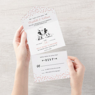 Mickey & Minnie Wedding Pink Confetti Wedding All In One Invitation