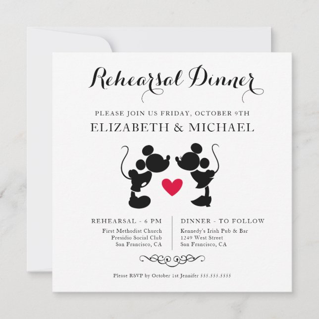 Mickey & Minnie Wedding | Rehearsal Dinner Invitation (Front)