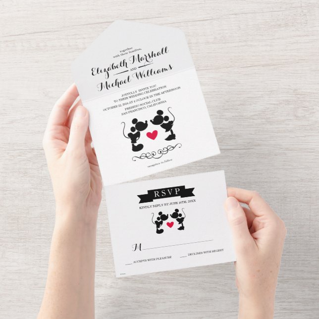 Mickey & Minnie Wedding | Silhouette All In One In All In One Invitation (Tearaway)