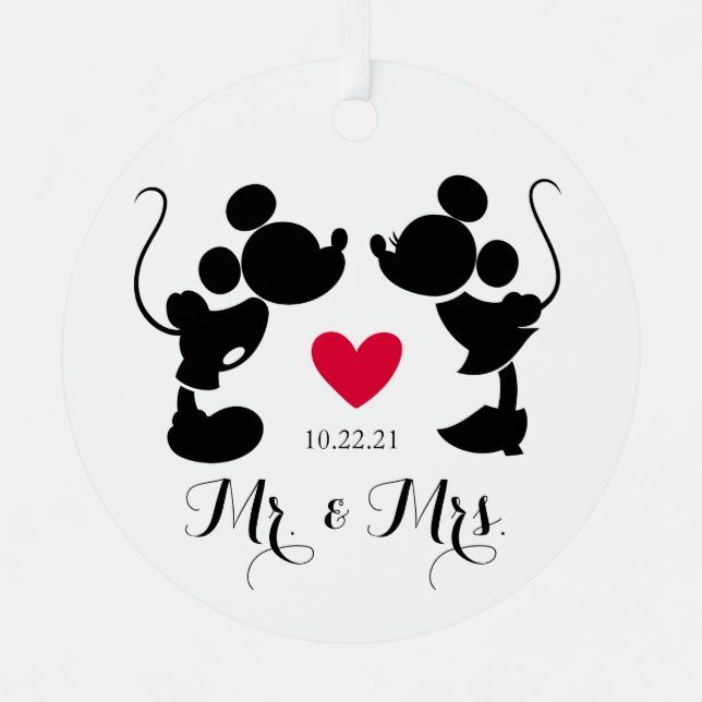 Mickey & Minnie Wedding | Silhouette Metal Ornament (Front)