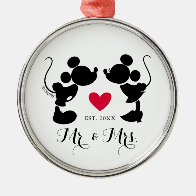 Mickey & Minnie Wedding | Silhouette Metal Ornament (Front)