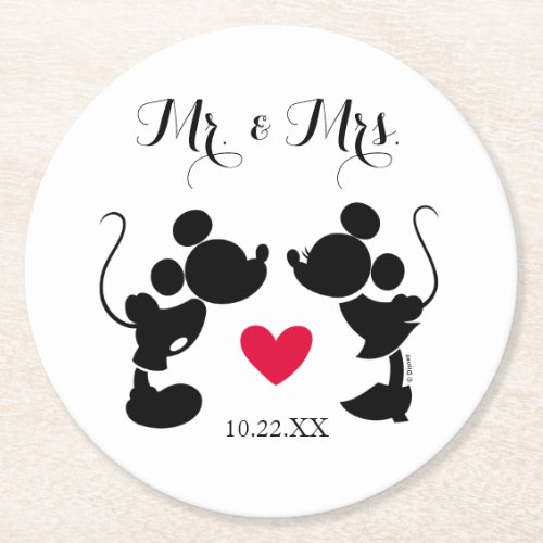 Mickey  Minnie Wedding  Silhouette Round Paper Coaster