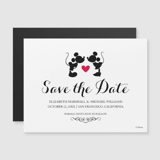 Mickey & Minnie Wedding | Silhouette Save the Date Magnetic Invitation (Front/Back)