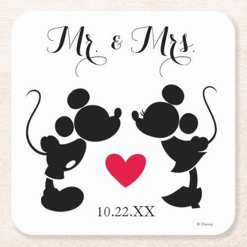 Mickey  Minnie Wedding  Silhouette Square Paper Coaster