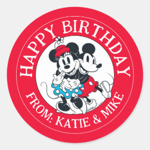 Mickey & Minnie Winning Couple Happy Birthday Classic Round Sticker