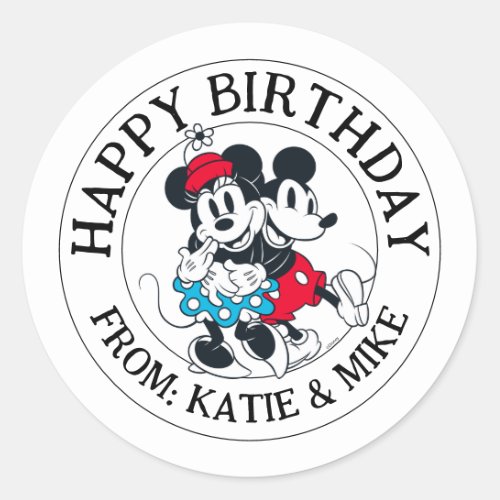 Mickey  Minnie  Winning Couple  Happy Birthday Classic Round Sticker