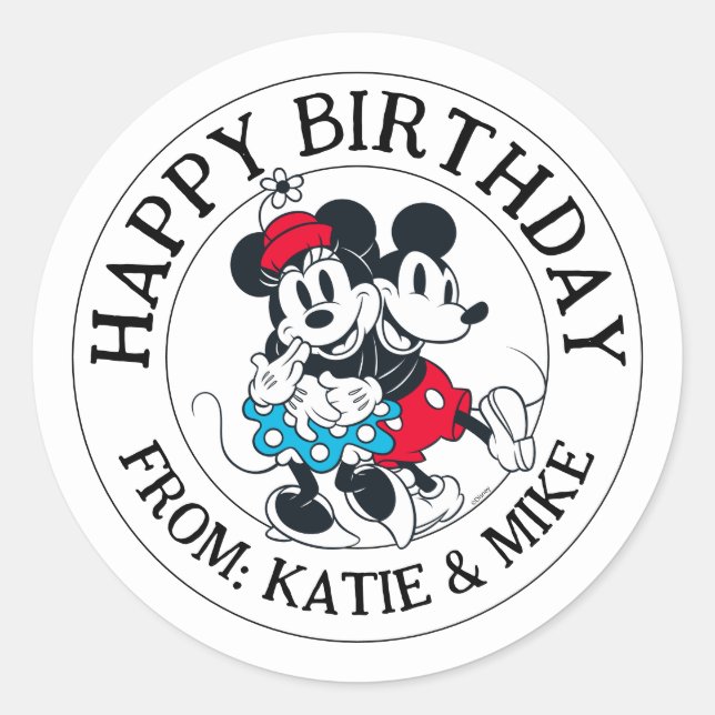 Mickey & Minnie | Winning Couple | Happy Birthday Classic Round Sticker (Front)