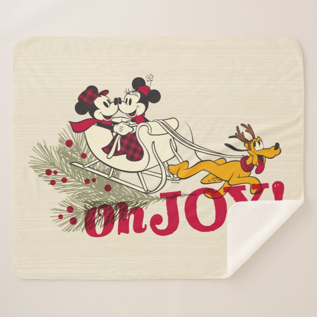 Mickey & Minnie with Pluto | Oh Joy! Sherpa Blanket (Front (Horizontal))