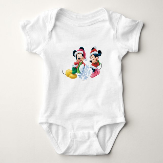 Mickey & Minnie With Snowflake Baby Bodysuit (Front)