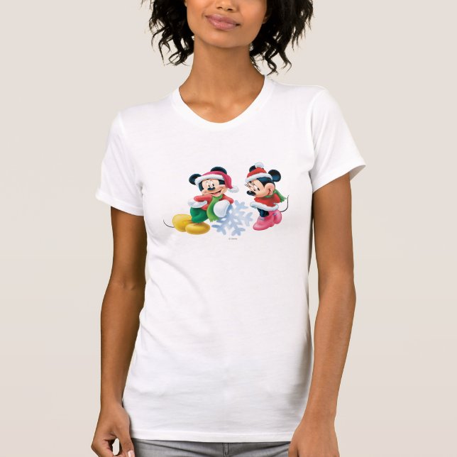 Mickey & Minnie With Snowflake T-Shirt (Front)