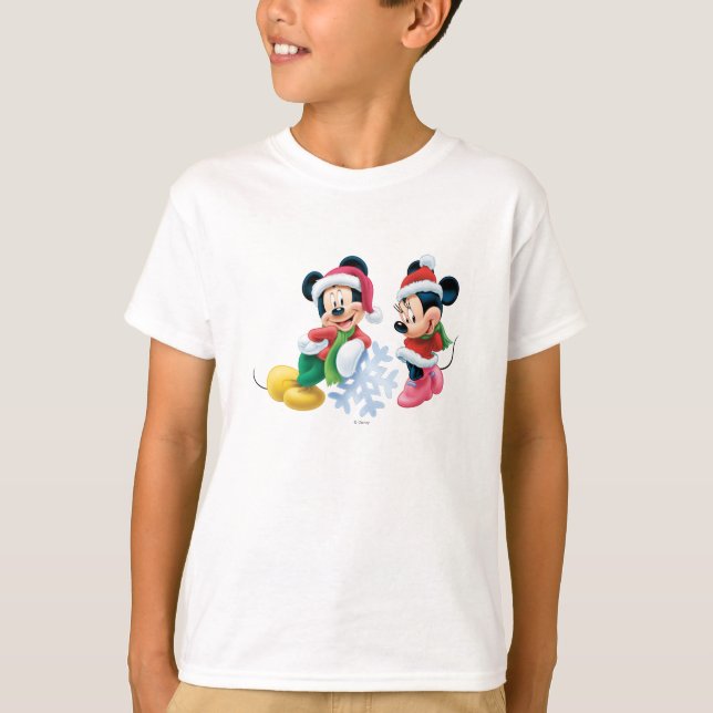Mickey & Minnie With Snowflake T-Shirt (Front)