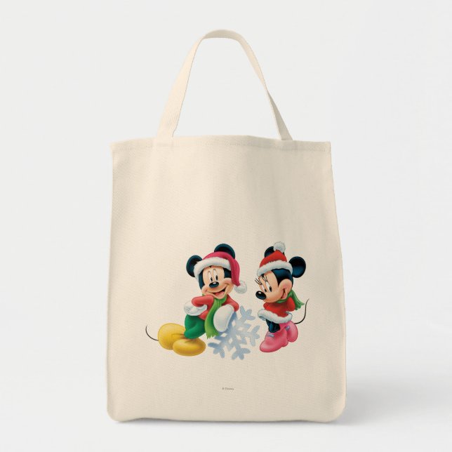 Mickey & Minnie With Snowflake Tote Bag (Front)