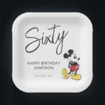 Mickey Mouse 60th Birthday Paper Plates<br><div class="desc">Celebrate in vintage Disney style with this customizable Mickey Mouse birthday paper plate! Featuring classic artwork of Mickey Mouse in his red shorts and yellow shoes, this design includes elegant black lettering that reads “Sixty, ” with editable fields for the name and date to match any age or celebrant. Perfect...</div>
