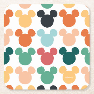 Mickey Mouse   A Colorful Repeating Logo Square Paper Coaster