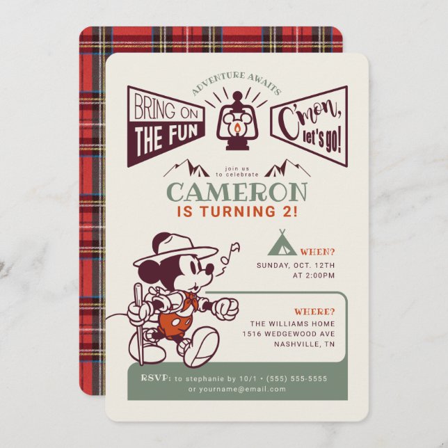 Mickey Mouse | Adventure Awaits Camp Birthday Invitation (Front/Back)