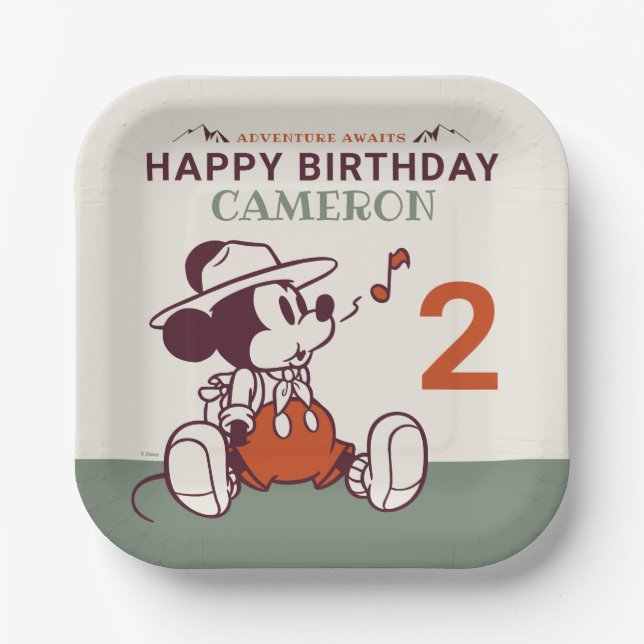 Mickey Mouse | Adventure Awaits Camp Birthday Paper Plates (Front)