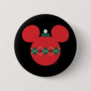 Mickey Mouse Argyle Christmas Ornament Button