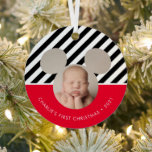 Mickey Mouse | Baby's First Christmas - Photo Metal Ornament<br><div class="desc">Celebrate your child's first Christmas with this sweet ornament featuring Mickey's iconic head. Personalize by adding your favorite photo and child's name and year.</div>