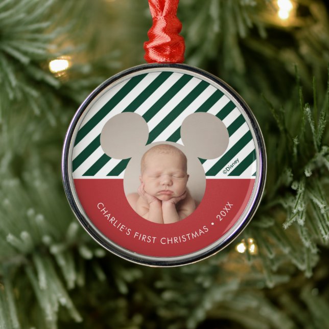 Mickey Mouse | Baby's First Christmas - Photo Metal Ornament (Tree)