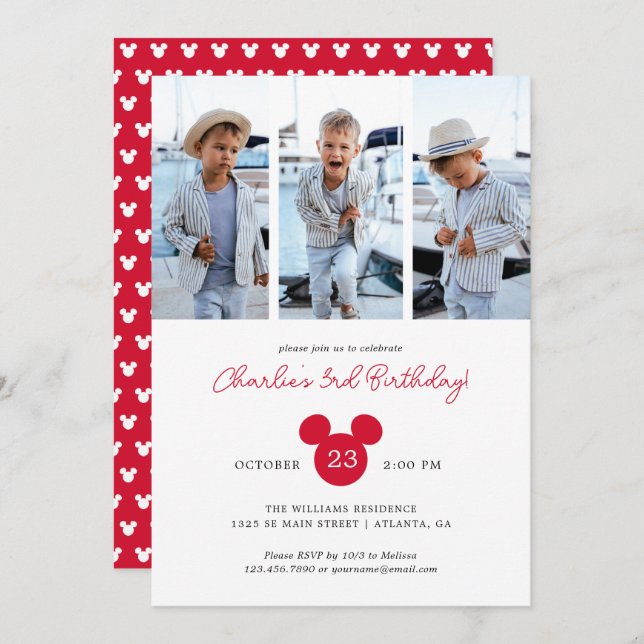Mickey Mouse Birthday | Photo Collage Invitation (Front/Back)