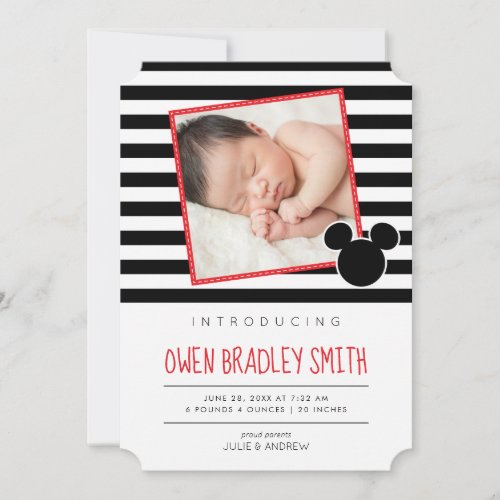 Mickey Mouse Black  Red Photo Birth Announcement