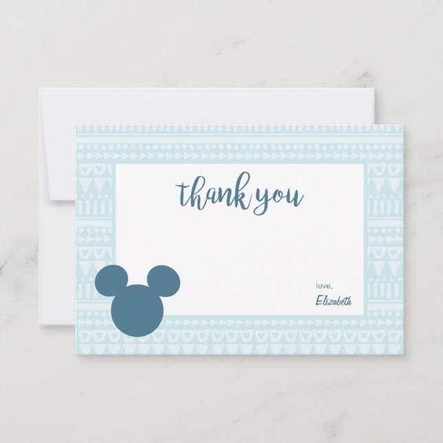 Mickey Mouse Blue Aztec Baby Shower - Thank You (Front)