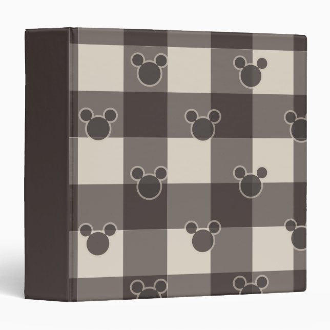 Mickey Mouse | Brown Plaid Pattern 3 Ring Binder (Front/Spine)
