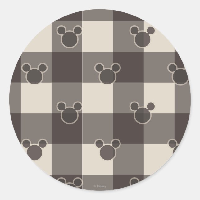 Mickey Mouse | Brown Plaid Pattern Classic Round Sticker (Front)