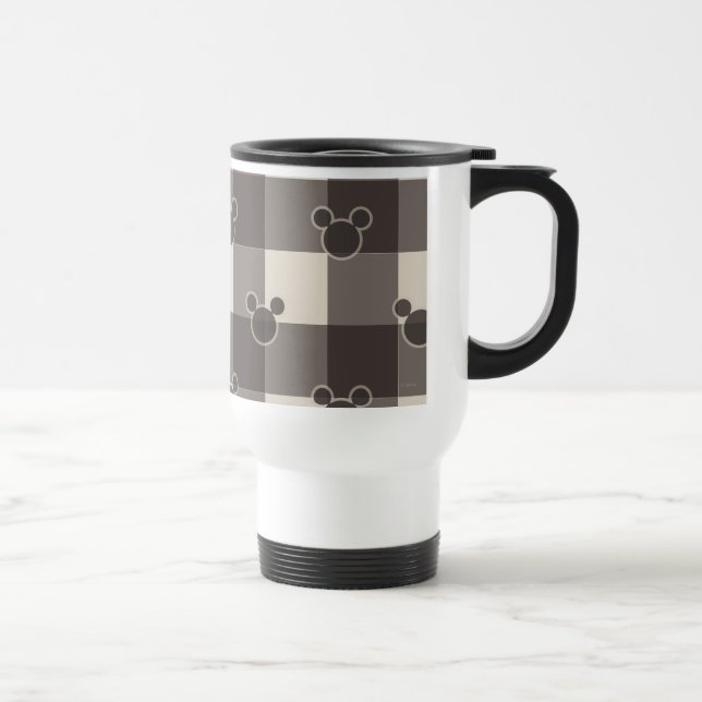 Mickey Mouse | Brown Plaid Pattern Travel Mug (Right)