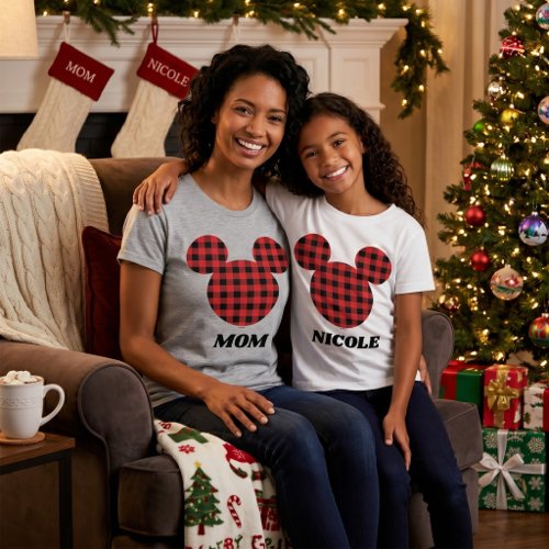 Mickey Mouse | Buffalo Plaid Mom T-Shirt
