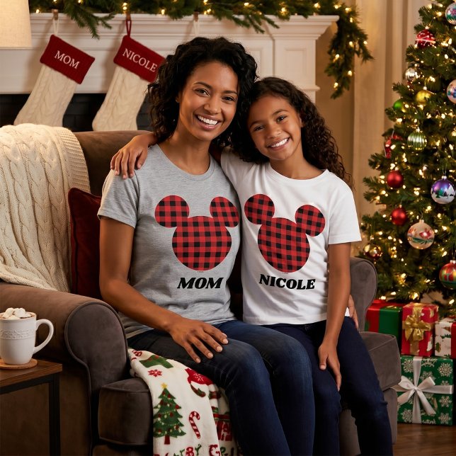 Mickey Mouse | Buffalo Plaid Mom T-Shirt (Simulated mother with daughter wearing matching t-shirts)
