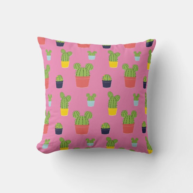 Mickey Mouse Cactus Icon Pattern Throw Pillow (Front)