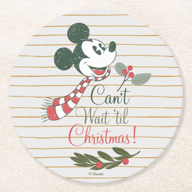 Mickey Mouse | Can't Wait 'til Christmas! Round Paper Coaster (Front)