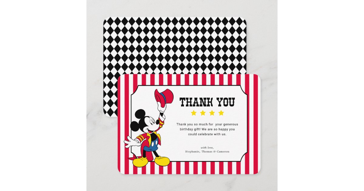 Mickey Mouse | Carnival Birthday Thank You Card | Zazzle