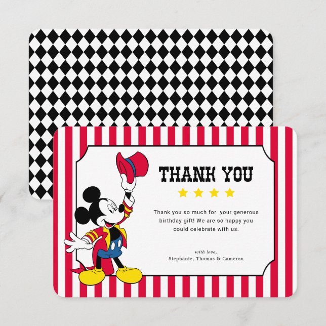 Mickey Mouse | Carnival Birthday Thank You Card (Front/Back)