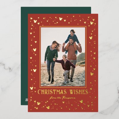 Mickey Mouse Chirstmas Confetti - Family Photo  Foil Holiday Card