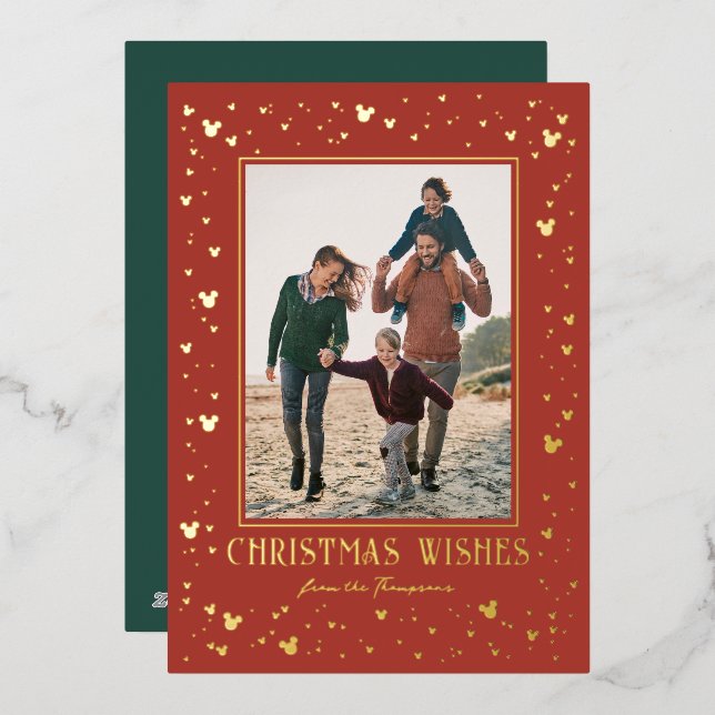 Mickey Mouse Chirstmas Confetti - Family Photo  Foil Holiday Card (Front/Back)