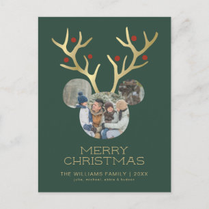 Mickey Mouse Christmas Antlers - 3 Photos Holiday Postcard