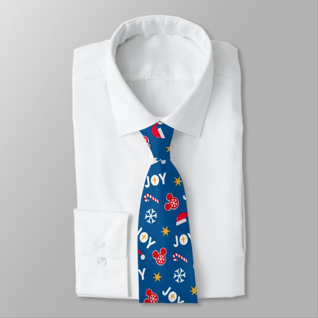 Mickey Mouse Christmas Blue Joy Pattern Neck Tie (Tied)